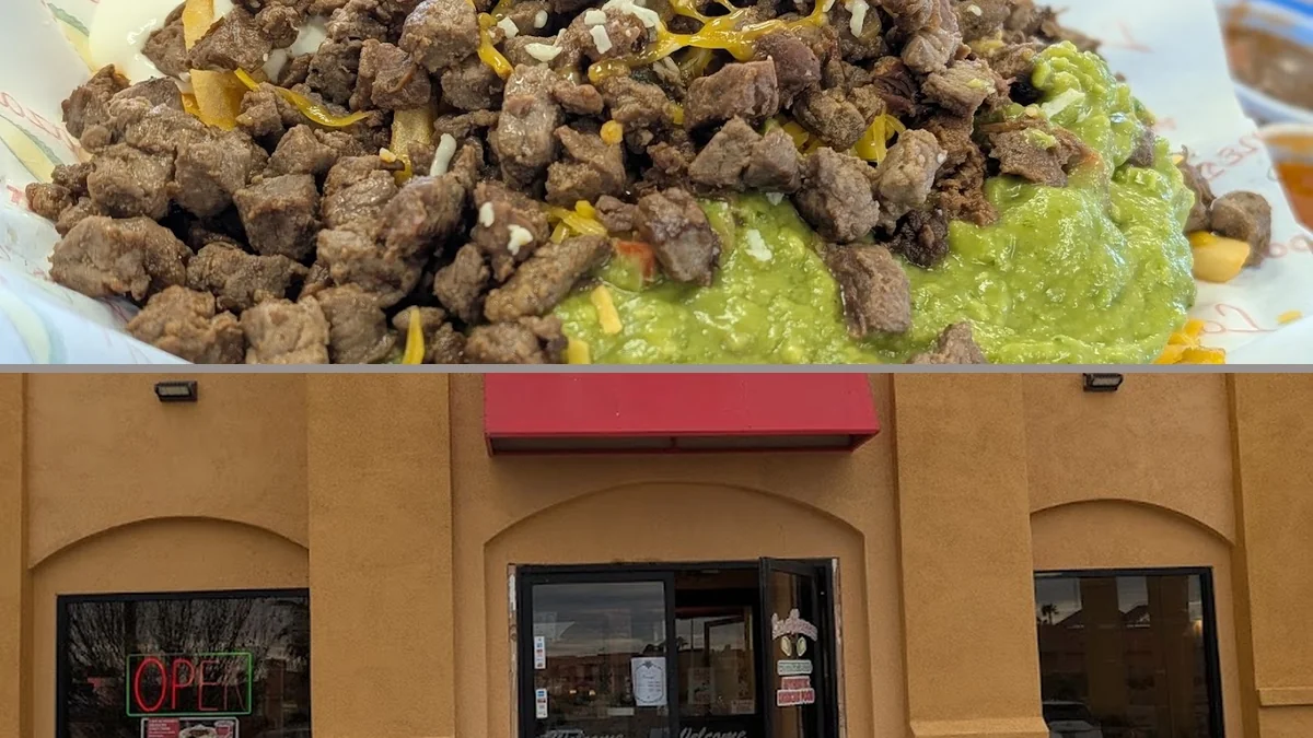 Drive-through window beside a fast-casual storefront.